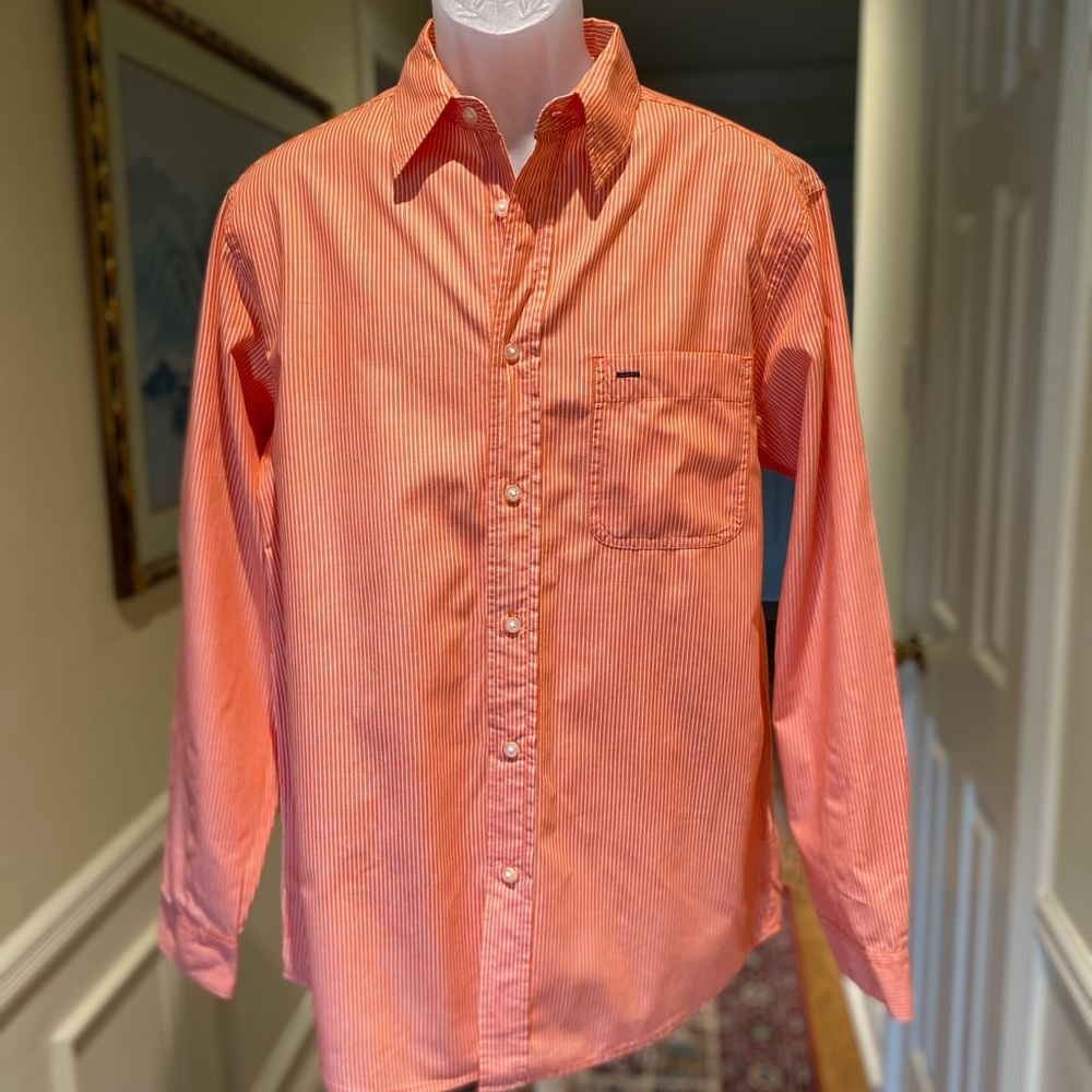 Wranglers - Mens orange/white thin striped shirt M